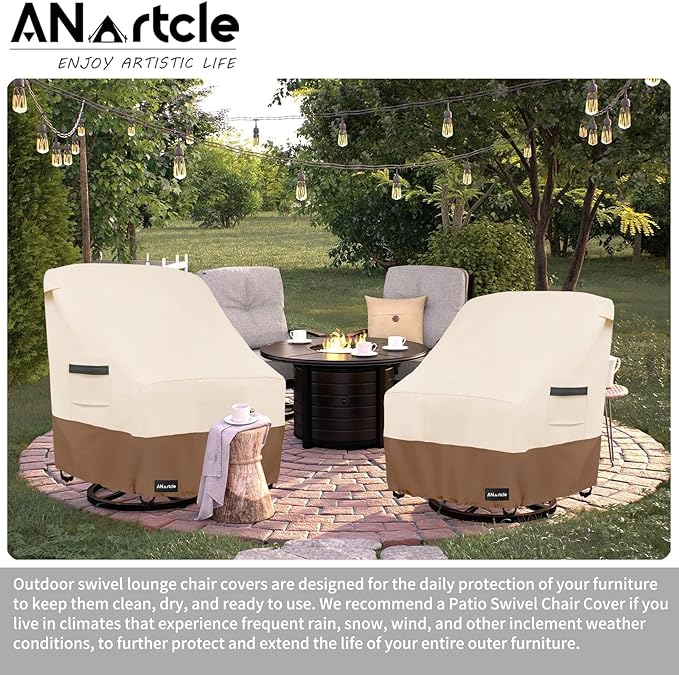 ANartcle Swivel Patio Chair Cover 4 Pack,600D Waterproof Heavy Duty Outdoor Chair Cover(30 W x 34 D x 36 H inches),Patio Furniture Covers,Outdoor Furniture Covers Waterproof,Beige&Brown