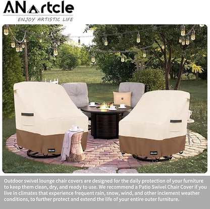 ANartcle Swivel Patio Chair Cover 4 Pack,600D Waterproof Heavy Duty Outdoor Chair Cover(30 W x 34 D x 36 H inches),Patio Furniture Covers,Outdoor Furniture Covers Waterproof,Beige&Brown