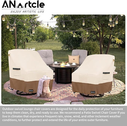 ANartcle Patio Chair Covers,600D Waterproof Heavy Duty Outdoor Lawn Patio Furniture Covers,Patio Swivel Chair Covers for Outdoor Furniture,(32W x 35D x 36H inches) Beige&Brown