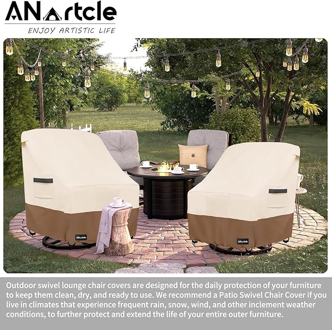 ANartcle Swivel Patio Chair Cover 4 Pack,600D Waterproof Heavy Duty Outdoor Chair Cover(33 W x 35 D x 36 H inches),Patio Furniture Covers,Outdoor Furniture Covers Waterproof,Beige&brown
