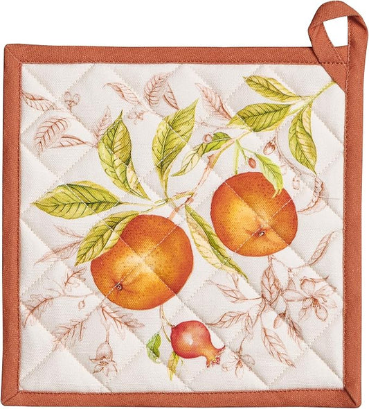 Maison d' Hermine Pot Holders 100% Cotton Potholders (8" x 8", Pack of 1) | Heat Resistant Hot Pads with Loop BBQ Cooking Baking Hotel Kitchen Handling Hot Pans Thanksgiving Christmas - Vintage Harvest