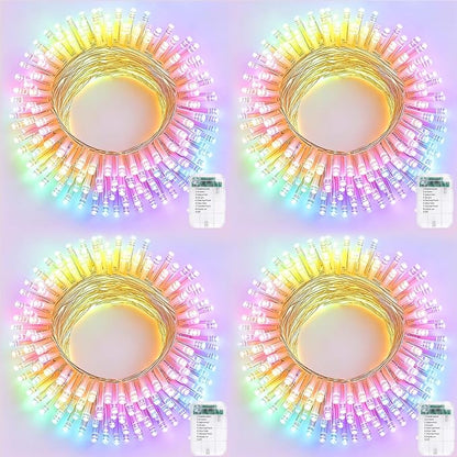 Pooqla 4 Pack String Lights Battery Operated, Total 66.6ft 200 LED Fairy Lights Indoor Outdoor Decorations, 8 Modes Battery Colorful Pastel Easter Lights for Bedroom Classroom Porch Party Yard Decor