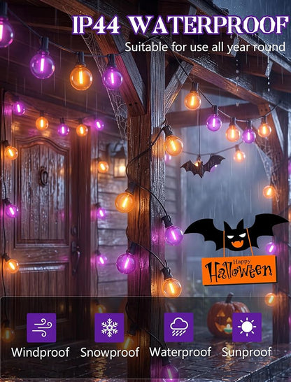 LED Outdoor Halloween Lights, 50FT 25 G40 Orange Purple Globe String Lights | Plug in Patio Lights, IP65 Waterproof, Hanging Outdoor Halloween Decorations Lights for Outdoor Porch Backyard Garden Party