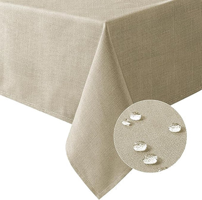 H.VERSAILTEX Linen Textured Table Cloths 60 x 60 Inch Premium Solid Tablecloth Spill-Proof Waterproof Table Cover for Dining Buffet Feature Extra Soft and Thick Fabric Wrinkle Free, Taupe
