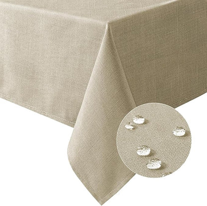 H.VERSAILTEX Linen Textured Table Cloths 60 x 84 Inch Premium Solid Tablecloth Spill-Proof Waterproof Table Cover for Dining Buffet Feature Extra Soft and Thick Fabric Wrinkle Free, Taupe