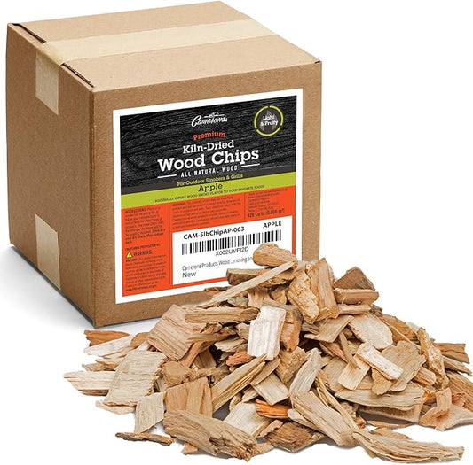 Camerons All Natural Apple Wood Chips for Smoker - 420 Cu. In. Box, Approx 5 Pounds - Kiln Dried Coarse Cut BBQ Grill Wood Chips for Smoking Meat - Barbecue Smoker Accessories - Grilling Gifts for Men