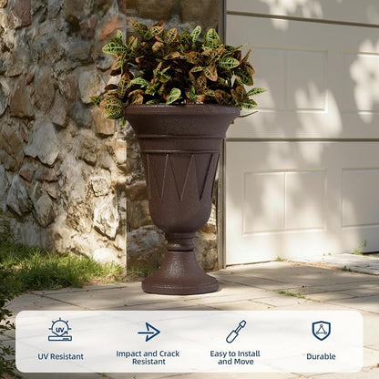 24"Tall Urn Planters for Outdoor Plants, Urns and Pedestal Set of 2 | Resin HDPE Weather-Resistant Material, Vintage Trophy Design Outdoor Planters with Drainage Holes, Flower Pot/Vase/Porch Door
