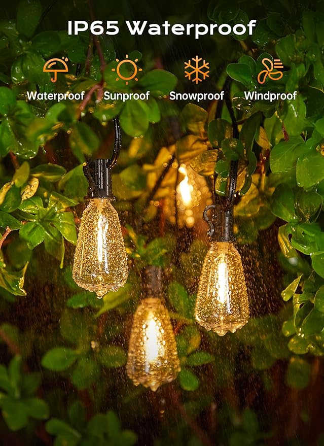 Minetom 100FT Outdoor String Lights with Remote, Shatterproof ST38 LED Bulbs, Waterproof Patio Lights with 3 Modes, Dimmable & Connectable 2700K Hanging Lights for Backyard Porch Deck Balcony