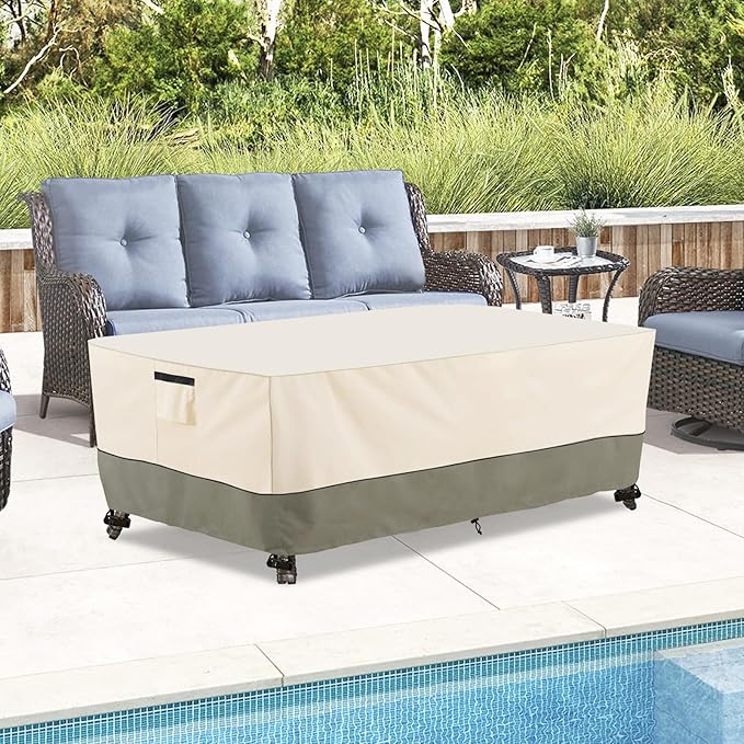 Bitubi 60 Inch Rectangular/Oval Patio Table Cover,Heavy Duty Waterproof Outdoor Dining Table Cover Winter, Patio Furniture Covers, Beige