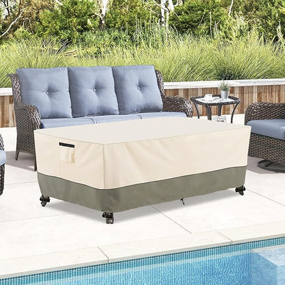 Bitubi 60 Inch Rectangular/Oval Patio Table Cover,Heavy Duty Waterproof Outdoor Dining Table Cover Winter, Patio Furniture Covers, Beige