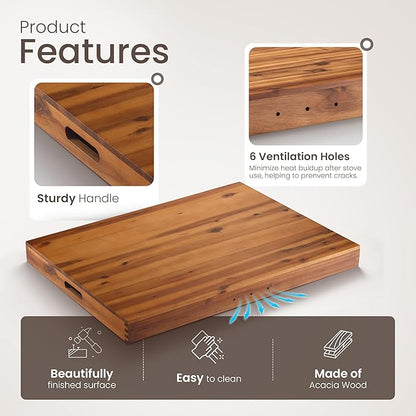 Stove Top Covers for Electric Stove 30”x22” (Outer) / 28.9”x20.8” (Inner) - Acacia Wood Noodle Board for Gas Stovetop - Stove Top Covers for Gas Burners - Sink Cover For Counter Space (Acacia color)