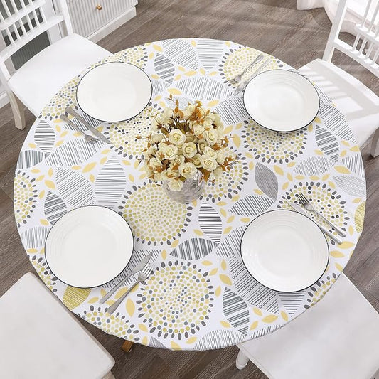 Walrus Round Vinyl Fitted Tablecloth with Flannel Backing Elastic Edge Design Table Cover Waterproof Oil-Proof PVC Table Cloth Stain-Resistant Best for 45"-56" Round