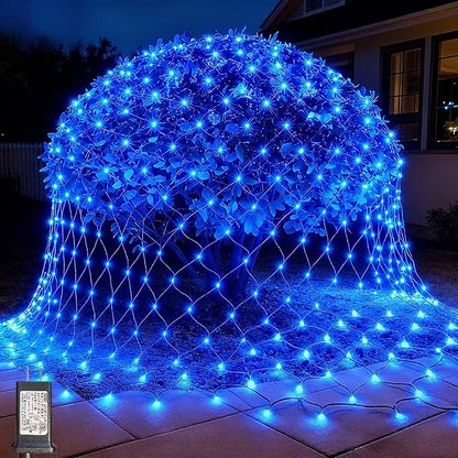 LitHome 14.8FT x 5FT Christmas Net Lights Outdoor Mesh Lights Connectable | 8 Modes 300 LED Blue Net Light Green Wire, Waterproof Giant Christmas Mesh Light for Bushes Garden Yard Party Decor