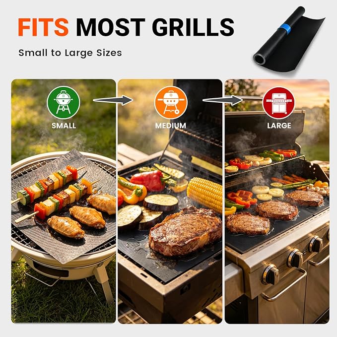 Grill Mats Roll with Cutter, Grill Mat for Outdoor Grill 15.75 x 100 Inch | Reusable Grilling Mats for Gas Grills, Nonstick Cut-to-Fit for Outdoor Cooking, Grill Liners, and Easy to Clean, Black