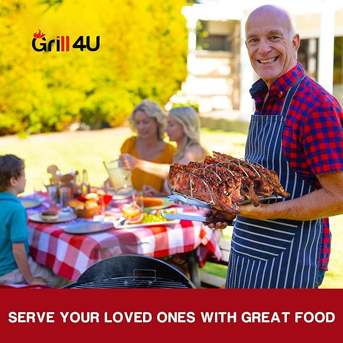 BBQ Rib Rack for Smoking - Heavy Duty 16" Non-Stick Grill Rib Rack | 5-Slot Stainless Steel Smoker Rack for Ribs | Perfect for Grills, Smokers & Ovens | Easy to Clean Dishwasher Safe Roasting Rack