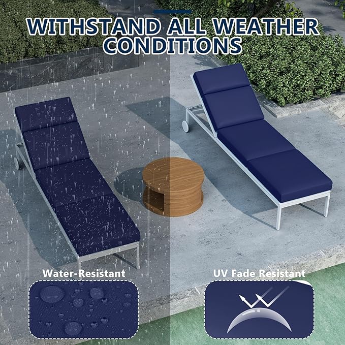4 Pcs Chaise Lounge Cushions Outdoor, 80 x 26 x 4 Inch Lounge Chair Cushions for Outdoor Furniture - Waterproof Lounge Patio Replacement Cushion, 4In Fade-Resistant ThickPatio Chaise Lounge Cushion