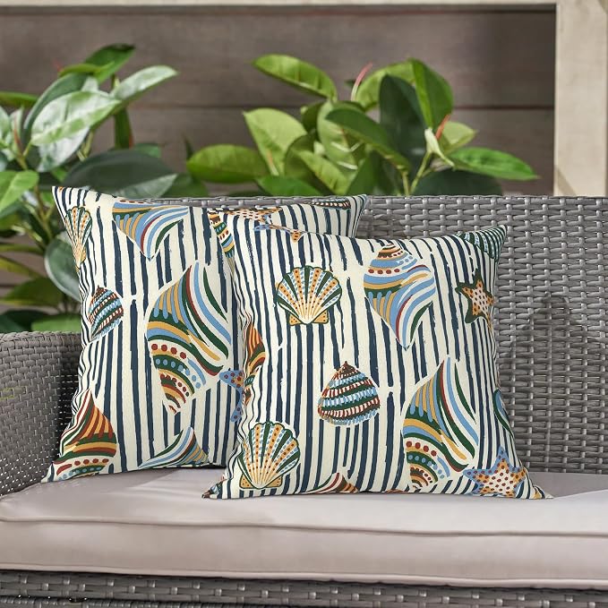 LVTXIII 2 Pack Outdoor Throw Pillow Covers for Patio Furniture, 16x16 Inch Square Pillow Case, Water-Repellent Cushion Covers for Garden, Porch, Sofa, Cabana Shells