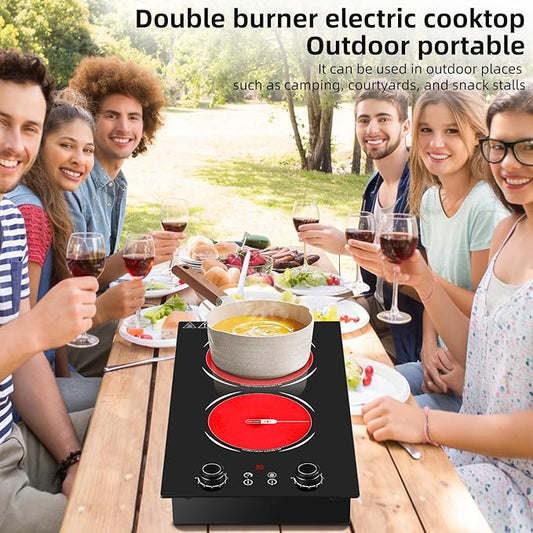 2 Burner Electric Cooktop,110V 2400W Electric Stove Top with LED Touch Control,9 Power Levels, 99 minute Timer, Safety Lock,Overheat protection single burner cooktop