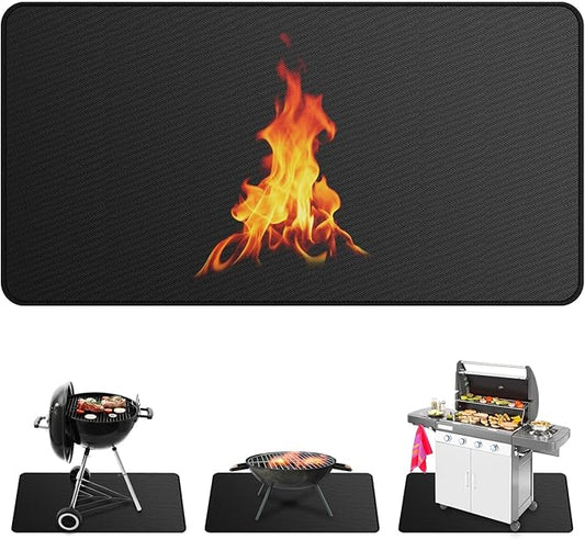 M METERXITY Under Grill Mat for Outdoor Grill, 91x47 Inch/ 230x120cm Rectangle Fireproof Fireplace Pad for Indoor Fire Pit, Oil-Proof Waterproof Decks & Patio BBQ Protector Mat