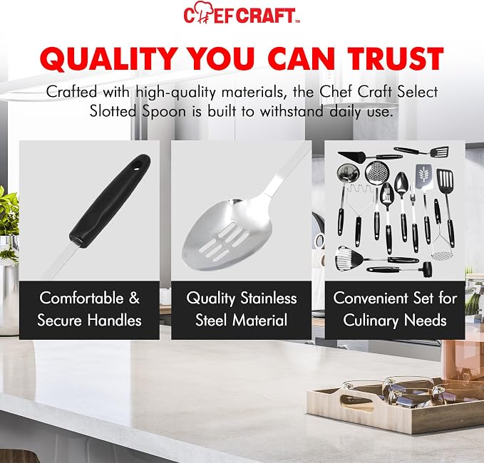 Chef Craft Select Slotted Spoon, 12.75 inch, Stainless Steel