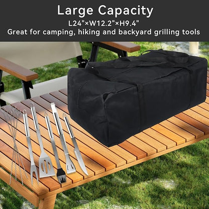 Klmnop BBQ Tools Storage Bag, 24" Oxford Cloth Grill Tool Storage Bag with Grill Stick Storage Bag, Large Capacity Grill Accessory Storage Bag for Outdoor Camping Barbecue(Black)