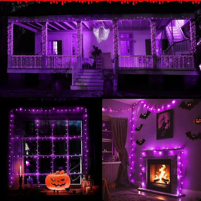 WBao Halloween Lights 500LED 174ft, Super Bright LED Halloween String Lights with UL Certified, 8 Lighting Modes, Timer, Memory & Waterproof for Indoor Outdoor Holiday Party Decorations, Purple