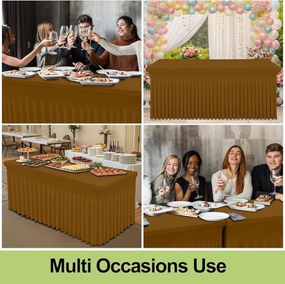 Smiry 2 Pack Spandex Elastic Fitted Table Cloth Skirt for 8FT Table | Stretch Washable Table Cloth, Banquet Table Cover for Wedding, Party, Indoor & Trade Shows, (Dark Brown, 96Lx30Wx30H)