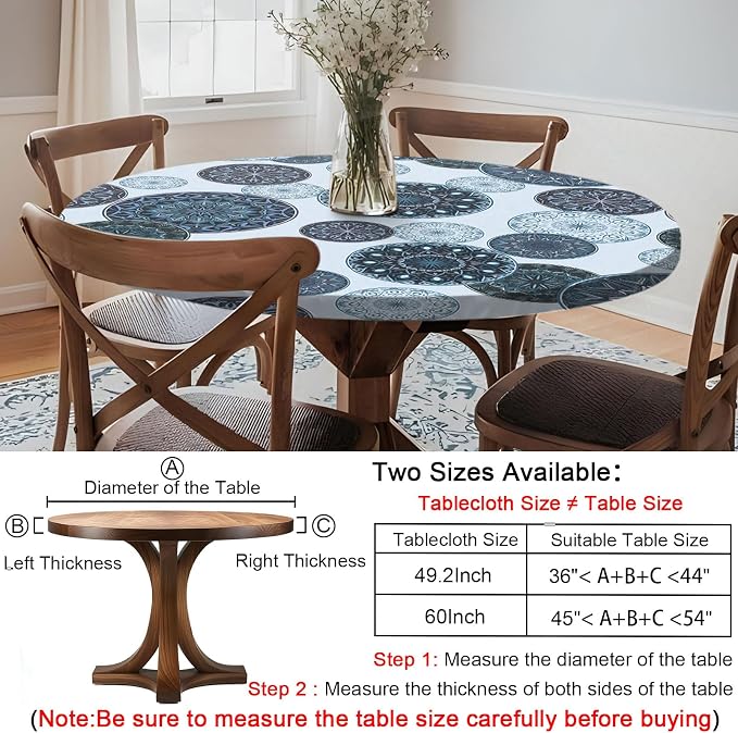 opstellen Fitted Round Tablecloth Waterproof Table Cloth Vinyl Indoor Outdoor Aesthetic Circle Cover for 36-44" Tables Dining Kitchen Studio Apartment Party Gear Gifts Summer Fall Patio Essentials
