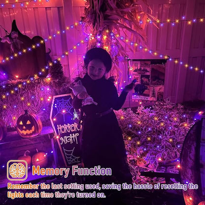 QITONG 165ft 500 LED Orange and Purple Halloween Lights Outdoor Waterproof, String Lights for Outside with 8 Modes, Green Wire Twinkle Lights Plug in Indoor