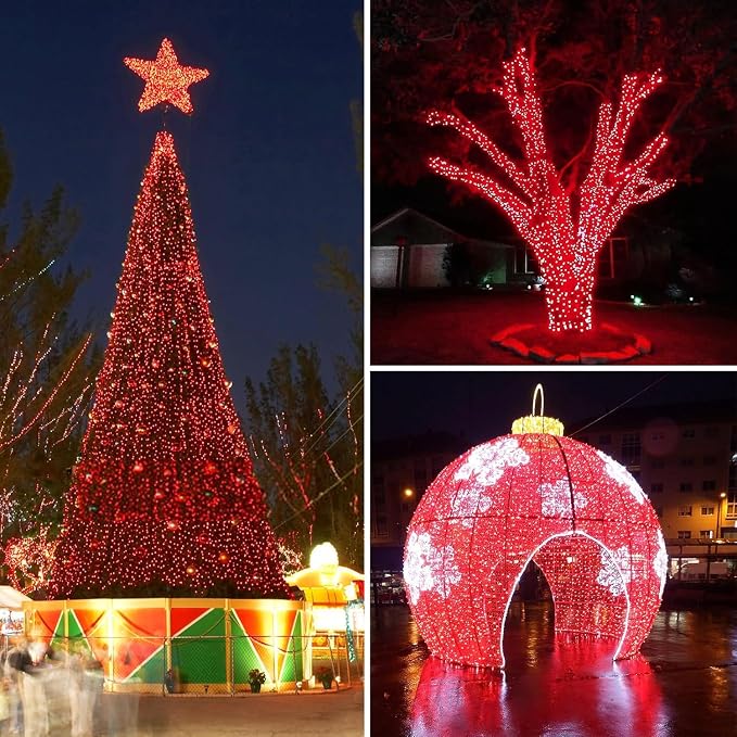Solar Christmas String Lights Outdoor Waterproof 2PK 500LED 180FT Twinkle Lights, IP65 Waterproof Solar Powered LED Fairy Light with 8 Modes for Christmas Tree Wedding Garden Decoration, Red & White