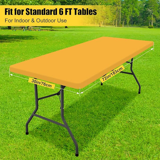 Smiry Rectangle Tablecloth, Elastic Fitted Flannel Backed Vinyl Tablecloths for 6ft Folding Tables, Waterproof Wipeable Table Covers for Outdoor, Indoor, Picnic and Camping (Mustard Yellow, 30"x72")