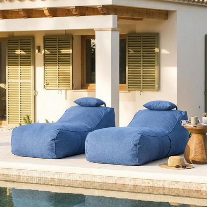 Christopher Knight Home Morton Outdoor Bean Bag Chair Set of 2, Fabric Bean Bag Chair for Adults and Kids, Indoor/Outdoor Sun Lounger with Headrest, Patio Chaise Lounge Chair Set of 2, Navy Blue