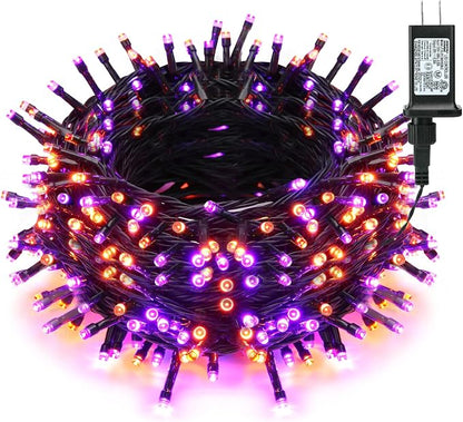 Brizled Outdoor Halloween Lights, 164FT 500 LED Halloween String Lights | Orange & Purple; 8 Mode; Waterproof; Mini Spooky Light String Plug in Twinkle Light for Party Tree Outside Indoor Decorations