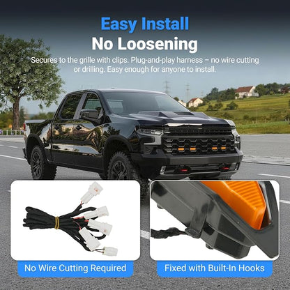 4pcs LED Front Grille Lights Compatible with 2022-2025 Chevy Silverado 1500 ZR2 Decorative Grille Lights with Fuse Wire Front Lamps Replacement for 2022-2025 Chevy Silverado Accessories