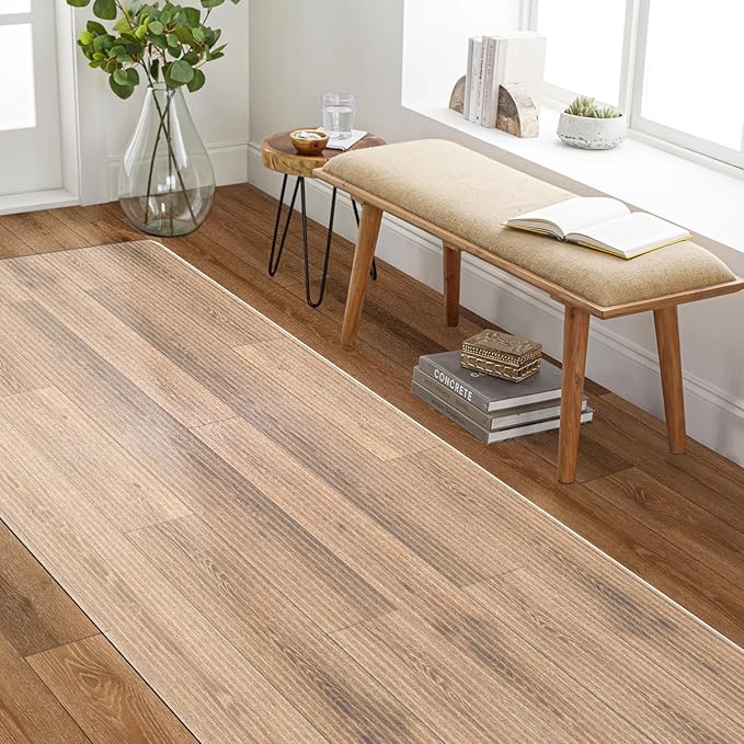 SALLOUS Vinyl Runner Rug, 3'x10' Waterproof Runner Mat for Hallway, Non-Slip Hard Floor Protector for Kitchen, Laundry, Living Room, Cutable Plastic Floor Mat for Outdoor and Indoor (Clear-Striped)
