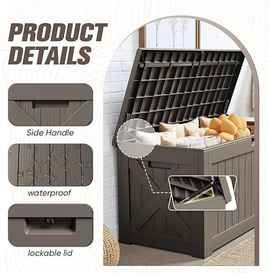 JUMMICO 120 Gallon Resin Deck Box, Large Outdoor Storage Box Waterproof & Lockable for Garden, Patio, Pools (Deep Brown)