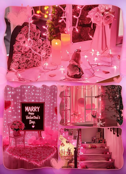 Pink Christmas String Lights, 50 Count 10 Feet Mini Valentine's Lights | Incandescent Bulb Waterproof Pink Lights for Indoor Valentine's Day Garland Wedding Party Festival Xmas Tree Decoration