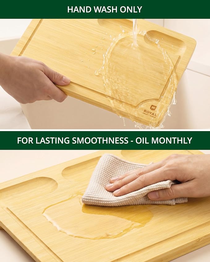 ROYAL CRAFT WOOD Bamboo Cutting Board with Juice Groove - Kitchen Chopping Board for Meat Cheese and Vegetables, Heavy Duty Serving Tray