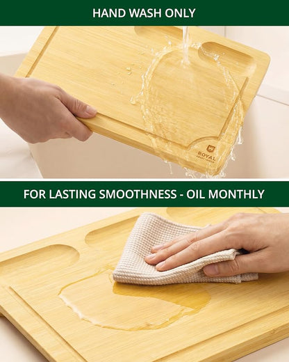 ROYAL CRAFT WOOD Bamboo Cutting Board with Juice Groove - Kitchen Chopping Board for Meat Cheese and Vegetables, Heavy Duty Serving Tray