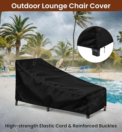 Chaise Lounge Cover 2 Pack Heavy Duty Patio Furniture Covers with Storage Bag, Buckles & Drawstring Outdoor Lounge Chair Covers Waterproof & UV Resistant All-Season Protection 82 x 29 x 31 Inch Black