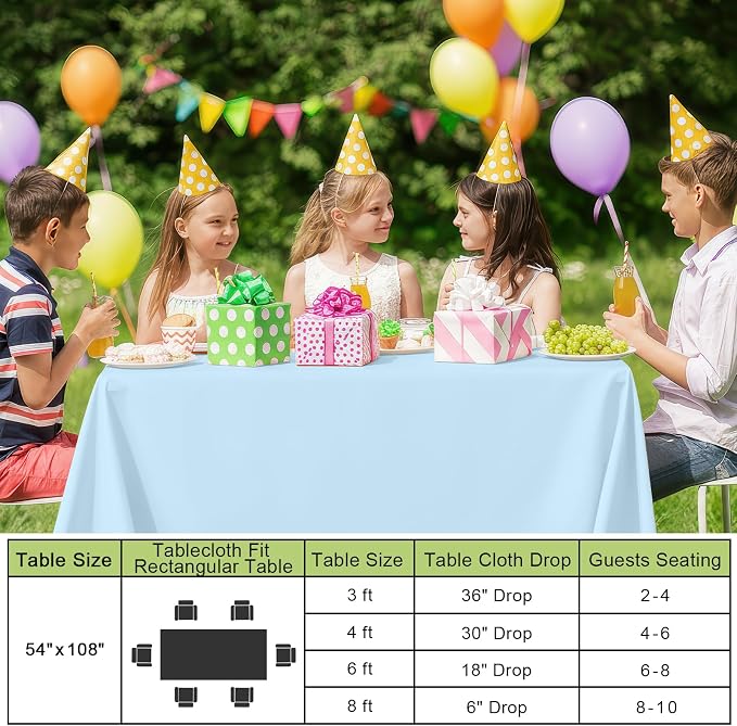 Smiry Disposable Table Cloth - 6 Pack, 54 x 108 Inch Waterproof Rectangle Tablecloths for Parties, Decorative Plastic Table Cover, Leakproof & Sturdy, Baby Blue