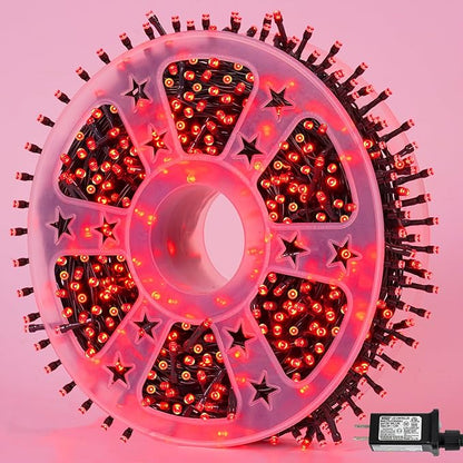 QITONG 500LED Red String Lights, 165ft Twinkle Lights Outdoor Waterproof with Plug in, Green Wire Christmas Fairy Lights Indoor with 8 Modes