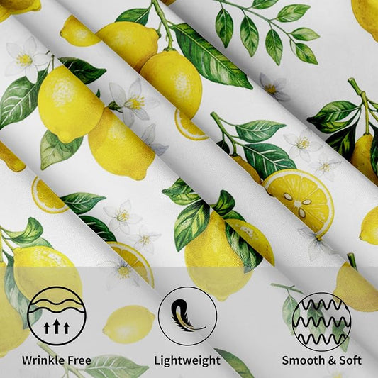 Sweetshow Yellow Lemon Table Cloth Round Fruit Tree Branches Leaves Flowers Bloom Bright Summer Tablecloth 70 Inch Decor Washable Stain and Wrinkle Spring Round Table Cover for Dining Picnic