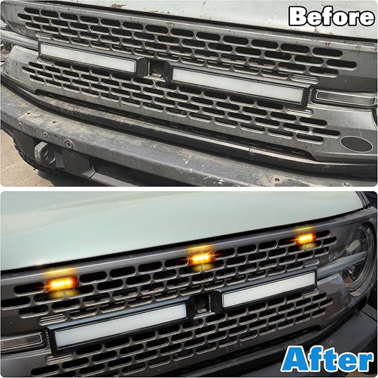 Front LED Grill Lights Compatible with Ford Bronco Accessories 2021 2022 2023 2024 2/4 Doors, Smoked Black