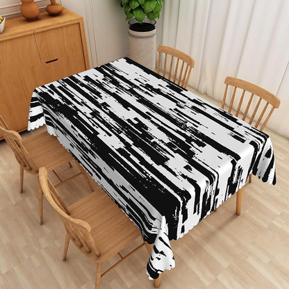 Black and White Striped Fabric Waterproof Tablecloth Vintage Texture Grain Table Cloth Dust-Proof Table Cover Protector for Restaurant Picnic Camping BBQ Decorative for Home Decor 52x70 Inch