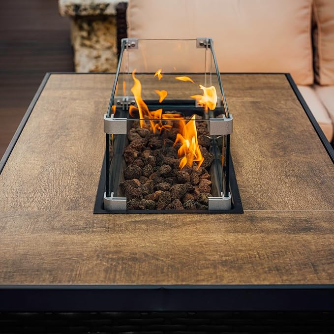 Nestl 43 Inch Fire Pit for Outdoor - 50,000 BTU Outdoor Propane Fire Pit Table with Lid, Rain Cover & Lava Rocks - Patio Fire Pit Table with Tempered Glass for Backyard Gatherings - Black