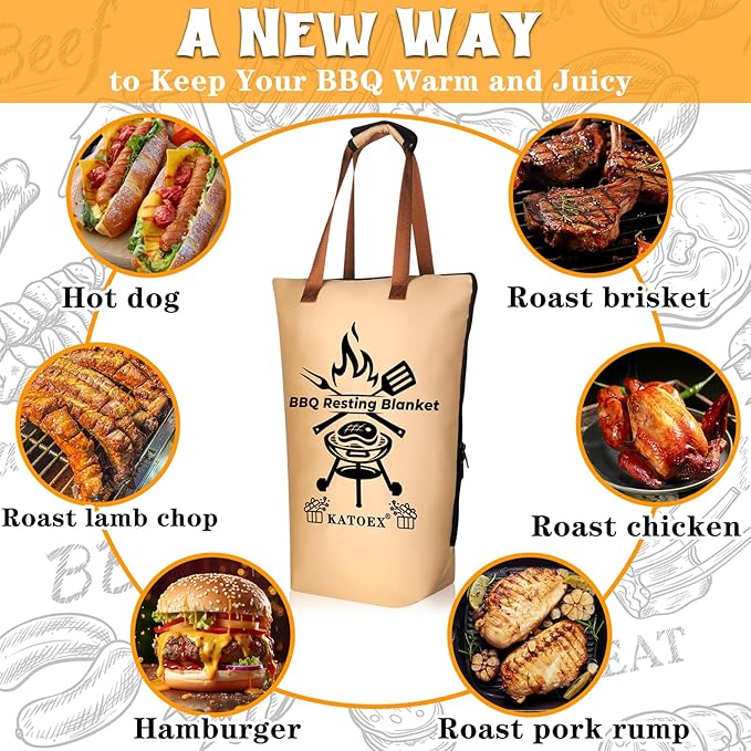 BBQ Blanket for Resting Meat, Smoking Meat Insulated Bag for Large Brisket/Turkey/Men Gifts, Upgrade Grilling Meat Insulated Resting Bag Made of Washable Oxford Cloth - Easy to Clean