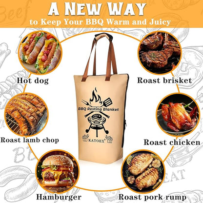 BBQ Blanket for Resting Meat, Smoking Meat Insulated Bag for Large Brisket/Turkey/Men Gifts, Upgrade Grilling Meat Insulated Resting Bag Made of Washable Oxford Cloth - Easy to Clean