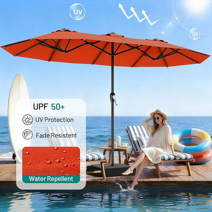 AreShark 15ft Patio Umbrella with Base, Double Sided Outdoor Umbrella with 12 Fiberglass Ribs, Large Outdoor Umbrella for Garden, Pool, Deck, Backyard & Market, Orange