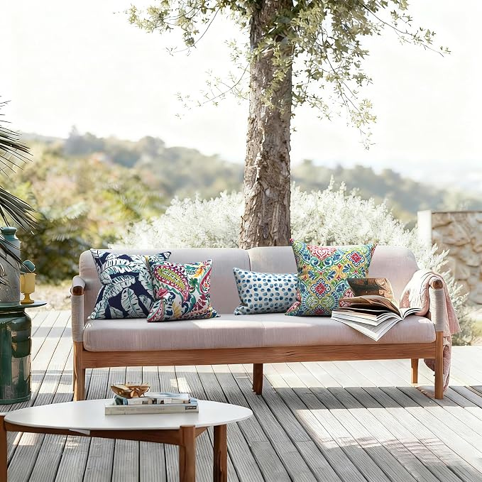 LVTXIII 2 Pack Outdoor Pillow Covers ONLY 18x18 Inch, Water-Repellent Square Decorative Cushion Covers for Patio Furniture, Garden, Sofa, Baltic Palms White
